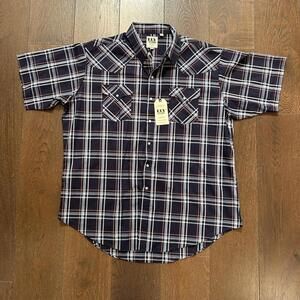 New Ely Cattleman Men's XXL Navy Plaid Short Sleeve Western Shirt